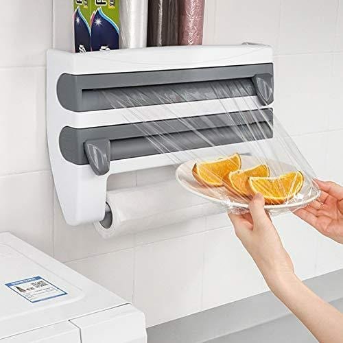 4 In 1 Plastic Wrap Dispenser - Home Kitchen ABS Foil Film Wrap Tissue Paper Kitchen Roll Holder Dispenser