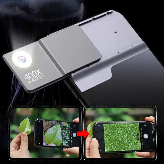 400X Phone Microscope with Light Case - Phone Cover Built-in Light Lenses Tip Scope